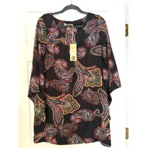 New Aryeh Mini dress Medium Black with multicolor paisley design dramatic sleeve